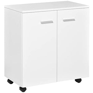 HOMCOM Mobile porta TV in legno con Ruote e 2 ante Console Cassettiera 60x35x65cm (Bianco Violaceo