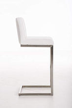 CLP Sgabello Alto in Acciaio Inox Paros in Stoffa I Sgabello Bar Imbottito Alt. 77 CM I Sedia Cucina Design con Schienale, Colore:Bianco