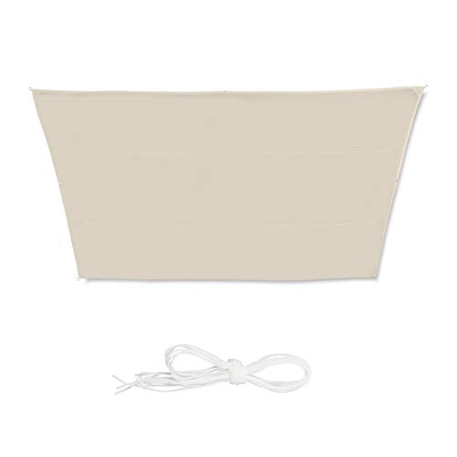 Relaxdays, Beige Tenda a Vela Trapezoidale, Impermeabile, Anti UV, Corde di Supporto, Terrazza e Giardino, 3x5,5x4x4m, 3 x 5,5 x 4 x 4 m