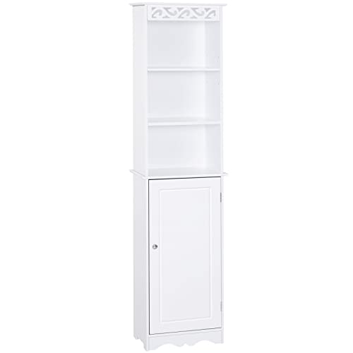 homcom Mobiletto del Bagno a Torre 3 Ripiani Regolabili su 3 Livelli e 1 Ampio Armadietto Inferiore Manopole sull'Anta MDF Bianco 40x23x160cm