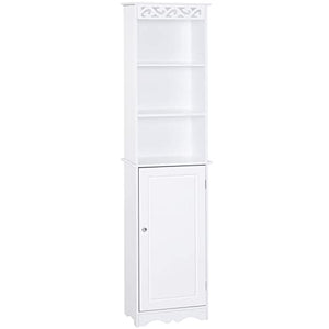 homcom Mobiletto del Bagno a Torre 3 Ripiani Regolabili su 3 Livelli e 1 Ampio Armadietto Inferiore Manopole sull'Anta MDF Bianco 40x23x160cm