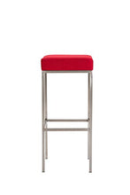 CLP Sgabello Bar Newark 80 in Tessuto E Metallo - Sgabello da Cucina Quadrato Imbottito - Sedia Alta Bancone H 80 CM, Colore:Rosso, Colore del Telaio:Acciaio Inossidabile