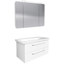 FACKELMANN Set di 3 mobili da bagno Milano da appendere, con lavabo in ceramica da 110 cm e armadietto a specchio a LED