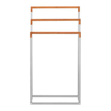 Uniprodo Porta Asciugamani da Terra Piantana Portasciugamano Uni_Stand_04 (3 Barre, Mobile, 2 kg, Argento/Legno, Cromo, bambù)