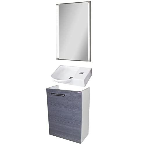 Fackelmann – Set di mobili da Bagno Como Ospiti WC 3 Pezzi 45 cm Antracite con mobiletto da Bagno & Ceramica Bacino & LED Specchio Element