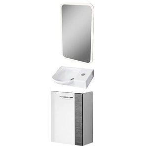 Fackelmann – Set di mobili da Bagno sceno Ospiti WC 3 Pezzi 45 cm Bianco Antracite con mobiletto da Bagno & Ceramica Bacino & LED Specchio Element