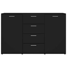 Credenza moderna con cassetti e ripiani 120 x 35,5 x 75 cm, mobile ausiliare con cassetti comò, nero lucido