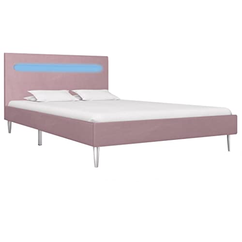 vidaXL Giroletto con Luci LED Imbottito Classico Elegante Telaio Letto Struttura in Ferro Verniciato Testata in MDF Rosa in Tessuto 120x200 cm