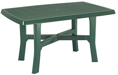 SF SAVINO FILIPPO Tavolo tavolino Rettangolare in Resina di plastica Verde per Esterno da Giardino terrazzo Bar sagra Campeggio con Foro per ombrellone