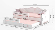 Letto per bambini con funzione estraibile bianco EMMA 160x80 + 2 materassi + 2 telaio, Divano Letto con Doghe in Legno