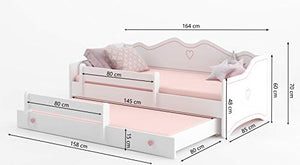 Letto per bambini con funzione estraibile bianco EMMA 160x80 + 2 materassi + 2 telaio, Divano Letto con Doghe in Legno