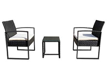 REDI GROUP Set da Giardino 2 Poltrone + Tavolino, Rattan Nero Intrecciato a Mano, Cuscini Ecrù, 3 Pz Mobili da Esterno per Balcone, Giardino, Bar, Ristorante