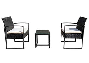 REDI GROUP Set da Giardino 2 Poltrone + Tavolino, Rattan Nero Intrecciato a Mano, Cuscini Ecrù, 3 Pz Mobili da Esterno per Balcone, Giardino, Bar, Ristorante