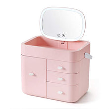 LFK Nuovo Multi-funzione USB Jack Storage Caso Cosmetico LED Touch Interruttore Trucco Specchio Creativo Mano Lampada Luce Trucco Box Bellezza Specchio