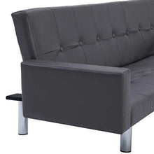 mewmewcat Divano Letto con Braccioli Grigio in Similpelle,Divano Letto 3 Posti,Divano Letto in Ecopelle Grigio Moderno