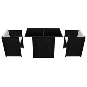 FAMIROSA Set da Bistrot 3 pz con Cuscini in Polyrattan Nero-2484