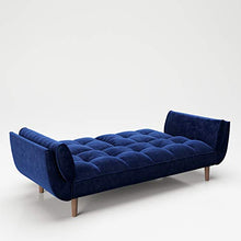 Divano trasformabile in letto PLAYBOY, velluto blu, piedi stabili in legno massiccio, divano letto con schienale regolabile, divano a due posti, a 3 posti, divano letto, design retrò, stile club