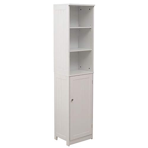 IKAYAA Mobiletto da Bagno di Alta, Mobile a Colonna da Bagno, Mobile da Bagno da Pavimento Organizzatore Portaoggetti Multifunzione Bianco 37 x 30 x 160 cm