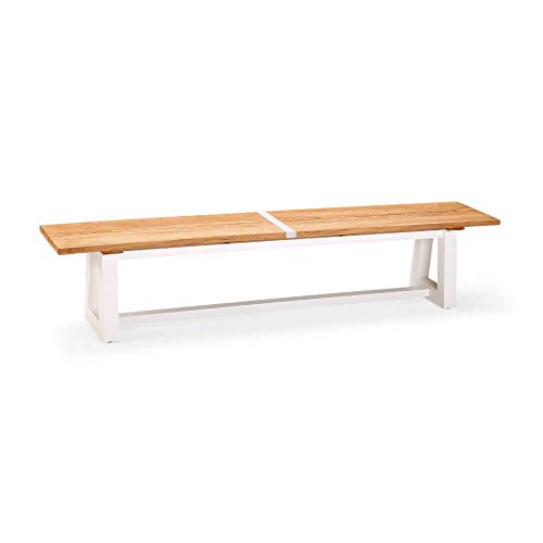 Gartentraum Panchina da Giardino a 4 posti in Teak e Alluminio - Bench Tekka/Bianco