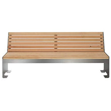 Panca da giardino Novalis con schienale in acciaio inox levigato, larice oliato