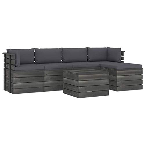 FAMIROSA Set Divani da Giardino su Pallet 6 pz con Cuscini Massello Pino-1863