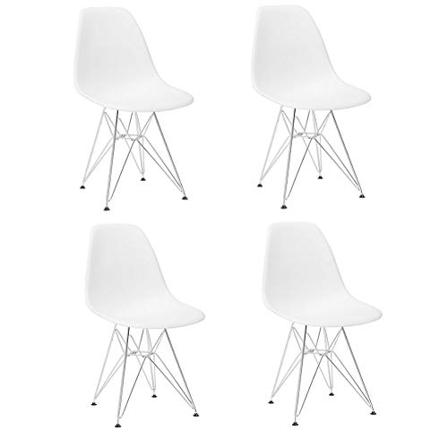 SWEETHOME - Set di 4 sedie da pranzo, design moderno, con gambe elettroplaccate di metà secolo, per cucina, soggiorno, salotto, (bianco)