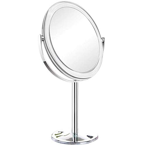 YUESEN Ovale Doppia Faccia Specchi Specchio Bagno,Specchio da Trucco Ingranditore Make Up Specchiera da Tavolo,Argento