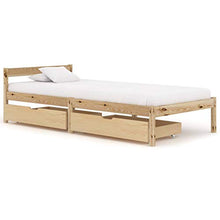 Tidyard Struttura Letto Giroletto Singolo Matrimoniale con 2 Cassetti in Legno Massello di Pino Bianco/Legno 90/100/120/140/160/180x200 cm,Letto con Cassetti,Struttura Letto in Legno