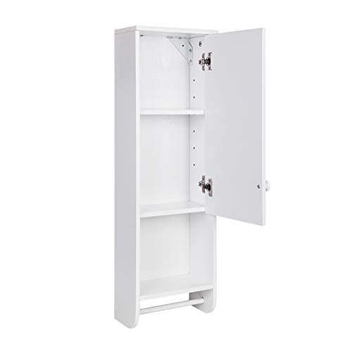 ZTGL Mobiletto Bagno Sospeso Multiuso, Armadietto Arredamento da Bagno Moderno con Ante Singole e Portasciugamani, Bianco, 26.5x14.5x80.5 cm