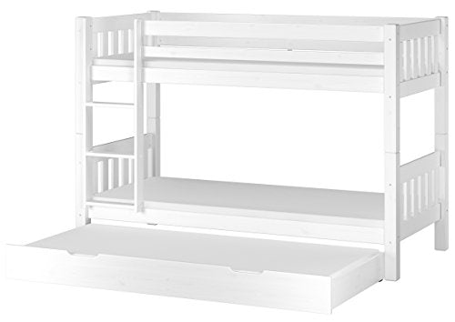 Erst-Holz Bianco Letto Castello per Ragazzi con materassi 90x200 in Pino con Box 3° Letto 60.06-09WMS7M