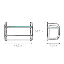 Relaxdays portasciugamani Mensola Porta Asciugamani, Oggetti Bagno, Ripiano in Vetro, 34 x 45 x 23 cm, Acciaio Inossidabile, Argentato, Argento, 1 pz