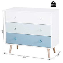 homcom Cassettiera Cameretta Bambini, Mobile Porta Giocattoli con 3 Cassetti in Legno, Bianco e Blu (90x42x80cm)