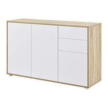 Comò con 3 Ante e 2 Cassetti con Apertura a Pressione Push-to-Open 74 x 117 x 36 cm Mobile Multiuso per Camera/Ufficio - Effetto Rovere/Bianco