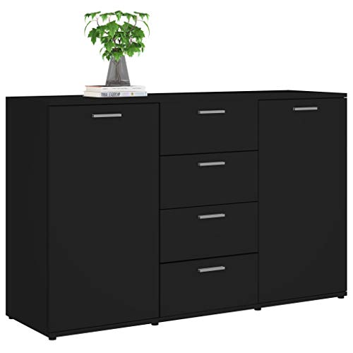 Credenza moderna con cassetti e ripiani 120 x 35,5 x 75 cm, mobile ausiliare con cassetti comò, nero lucido