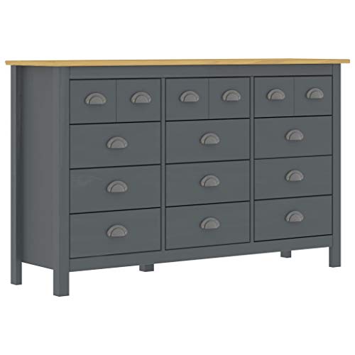 Montloxs Credenza Hill Range Armadio per mobili Cassettiera Armadio Multiuso Mobile Laterale 130x37x80 cm Grigio e Marrone Miele in Legno di Pino massello