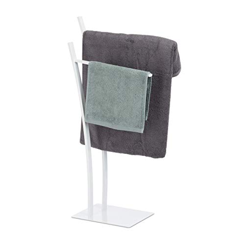 Relaxdays Portasciugamani da Terra, a 2 Bracci, Portasalviette, Piantana da Bagno e Cucina, HxLxP: 88x43x24 cm, Bianco