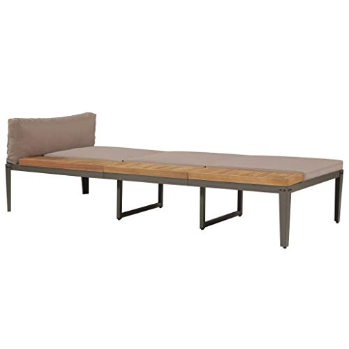 Festnight Lettino Prendisole Regolabile con Cuscini in Massello Acacia Marrone,Lettino da Sole,Sedia Sdraio,Lettino da Spiaggia 200 x 160 x (36-80) cm