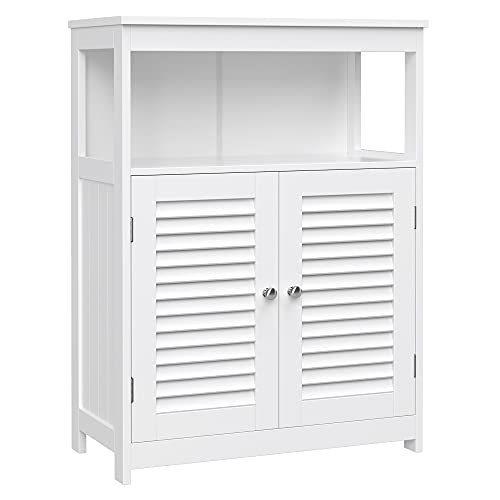 VASAGLE Mobile da Bagno, Armadietto da Bagno e Cucina, con Anta Doppia a Persiana, per Soggiorno, Cucina, Studio, Ingresso, Bianco BBC40WT