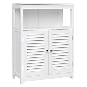 VASAGLE Mobile da Bagno, Armadietto da Bagno e Cucina, con Anta Doppia a Persiana, per Soggiorno, Cucina, Studio, Ingresso, Bianco BBC40WT