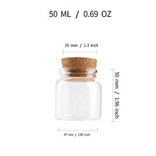4 bottiglie piccole da 50 ml, flaconcini di vetro con sughero, barattoli da asportazione con sughero.