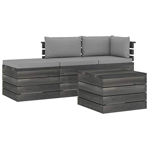 FAMIROSA Set Divani da Giardino su Pallet 4 pz con Cuscini Massello Pino-1780