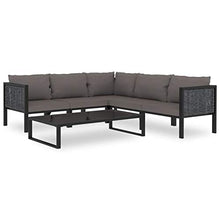Tidyard Set 6 pz Divani Modulari Angolari da Giardino in Polyrattan Antracite con Tavolino in Vetro,Set Divani da Esterno in Rattan,Divano Angoalre ad Angolo,Divano Modulare