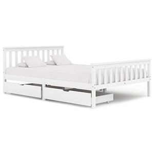 BIGTO - Struttura letto con 2 cassetti in legno di pino massello, mobili per camera da letto, 140 x 200 x 82 cm, colore: Bianco