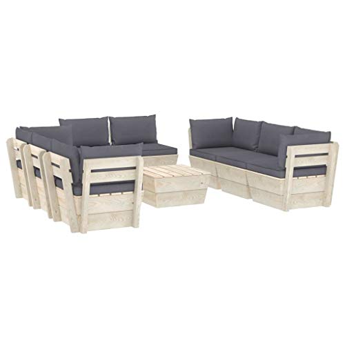 SKM Set Divani da Giardino su Pallet 9 pz con Cuscini Legno Abete (179.1kg) Antracite-3648