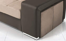 Dafne Italian Design Divano Letto angolare 2 posti con penisola a Sinistra. Similpelle Marrone, Tessuto Fango (cm. 267 x 158 x 88h)