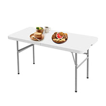 Tavolo Trasportabile, Tavolo Portatile Pieghevole, 122 x 61 cm, Bianco, Pieghevole a metà, Materiale: HDPE, Carico massimo: 100 kg