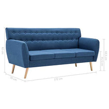 Festnight Divano a 3 Posti in Tessuto Imbottito Blu,Divano Design,Divano da Slotto,Divano per Soggiorno,DIvnao in Stoffa 172x70x82cm
