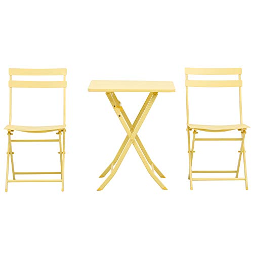 Set Tavolo e 2 Sedie Pieghevoli da Giardino in Metallo Giallo