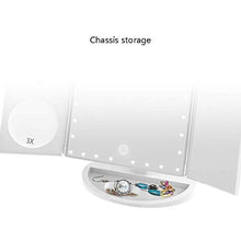 Specchio cosmetico a LED, specchio da trucco illuminato a tre ante, touch screen e specchio con ingrandimento 3X / 5X / 10X, specchio per il trucco da tavolo con due modalità di alimentazione, specch
