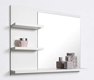 DOMTECH - Specchio da pare per bagno con mensole, colore bianco, specchio a sinistra